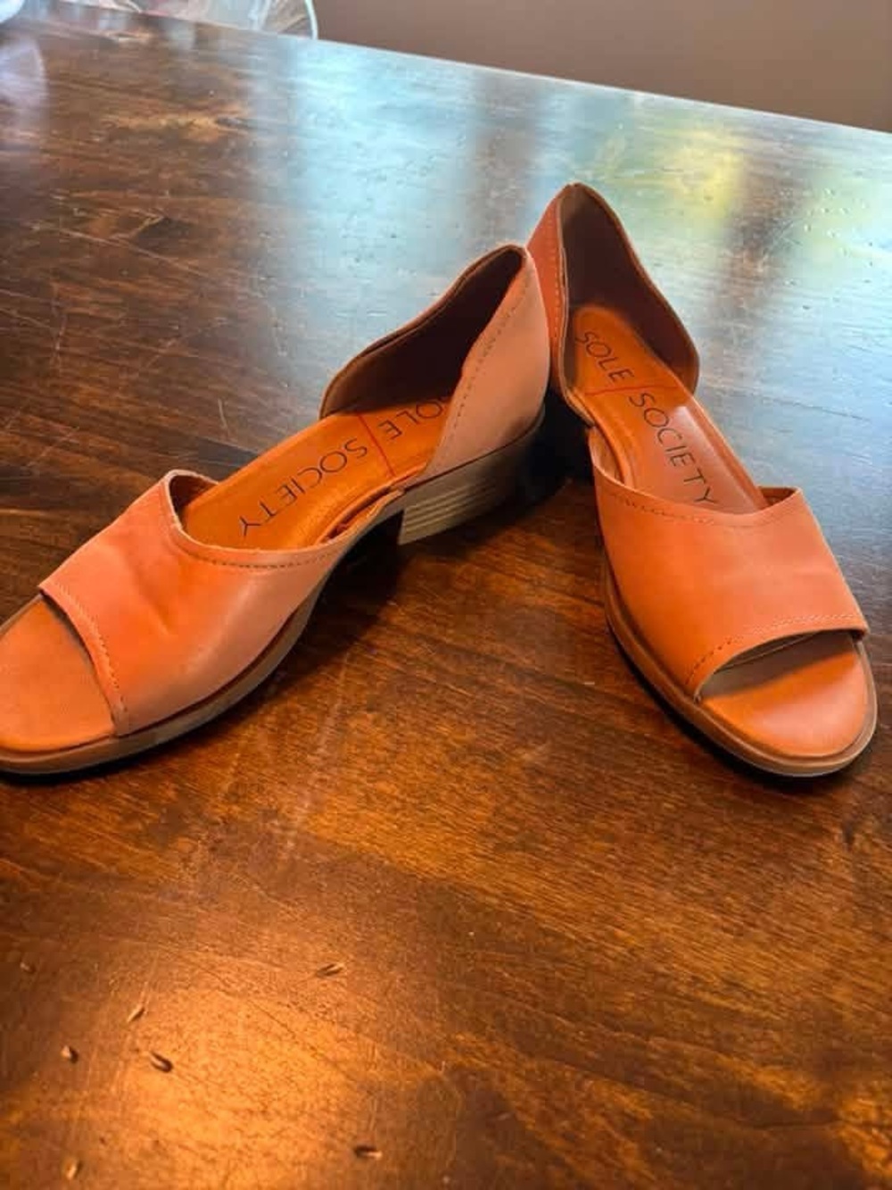 Sole Society coral open-toe D'Orsay mules